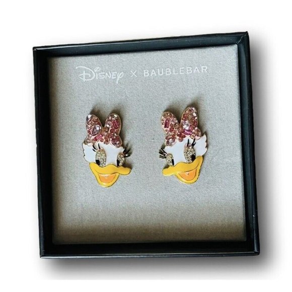 BaubleBar Disney Daisy Duck Earrings Pink Bow Gems - Picture 1 of 3